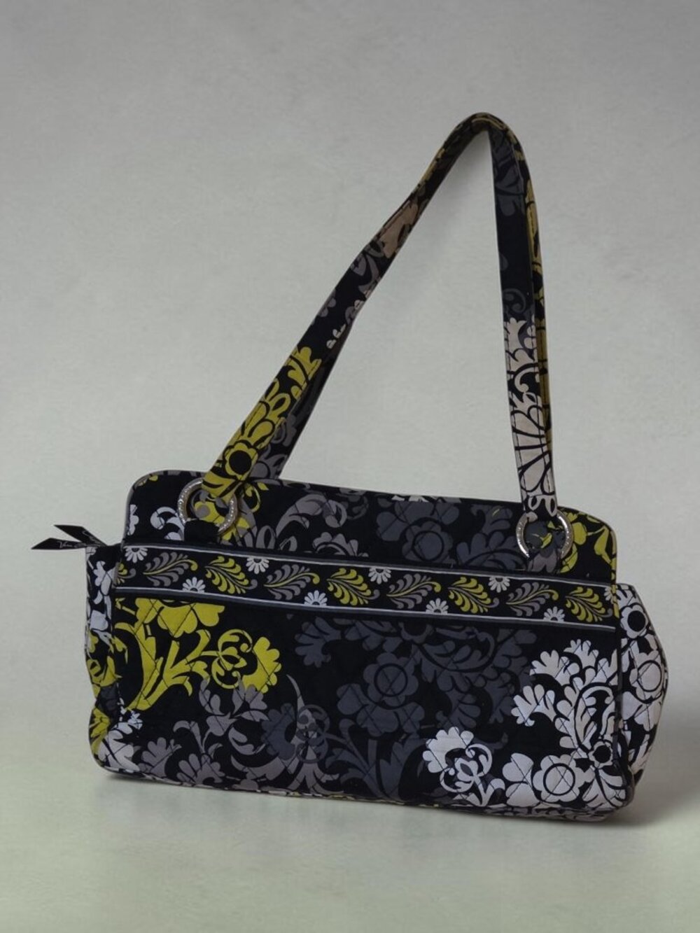 Vera Bradley Squared Away Baroque Purse Bag Tote Satchel Black Yellow White Gray